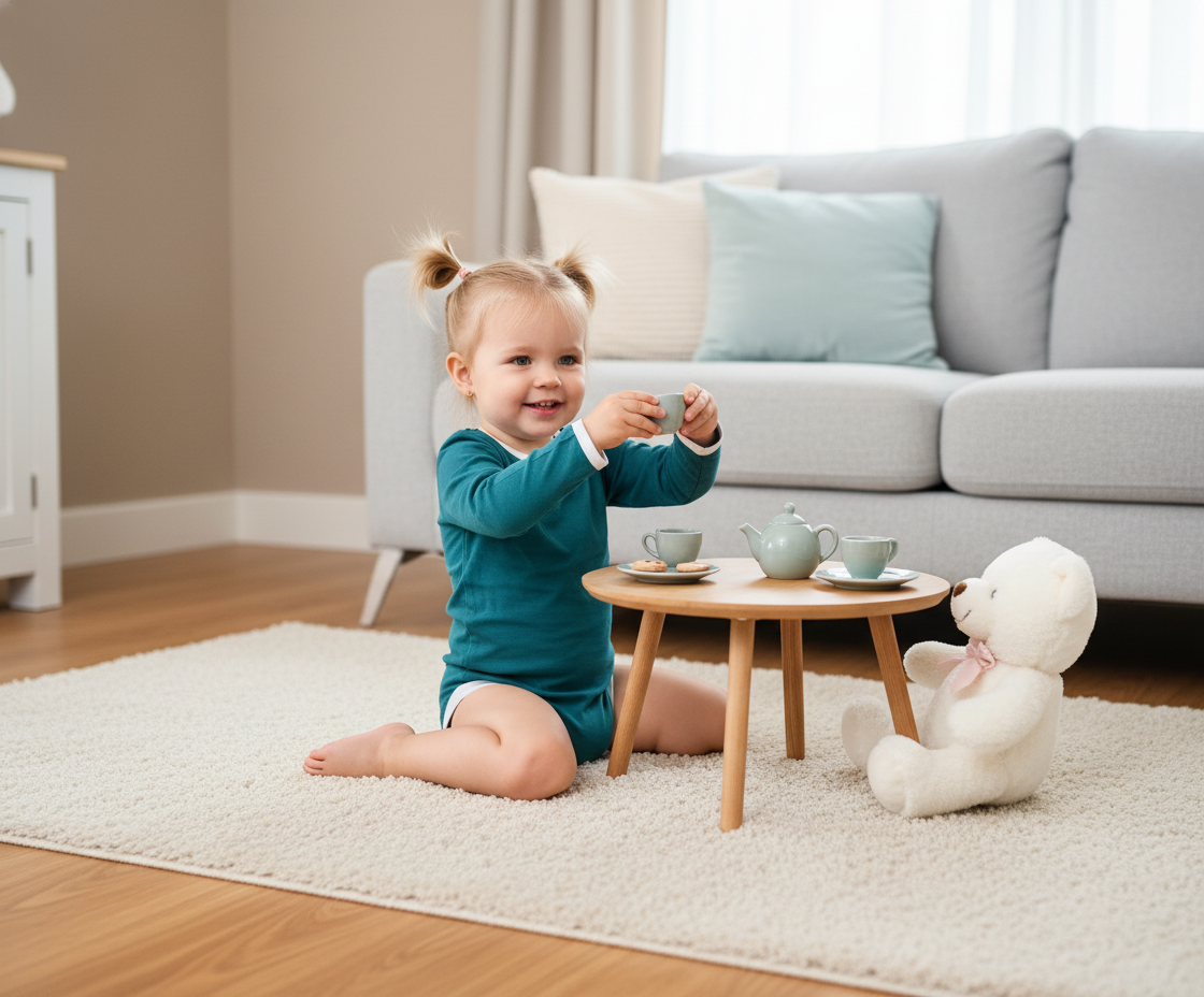 Teal and white long sleeve bodysuit, with an extended gusset. 